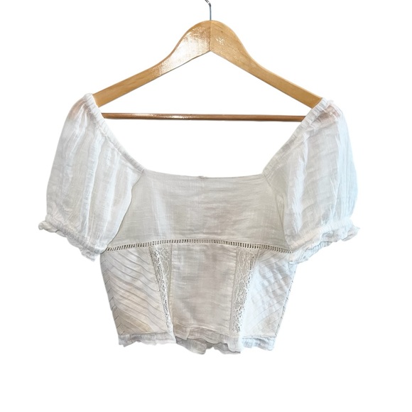 Free People Bali Alana Lace Button Down Crop Top Ivory - Picture 5 of 5